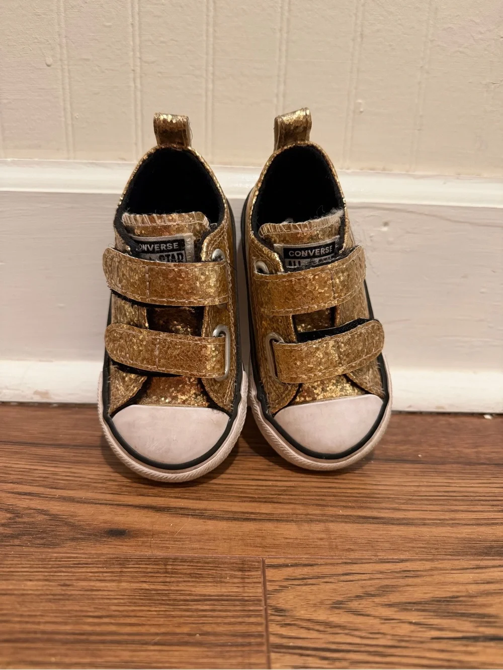 Converse Kids Glitter Double Velcro Sneakers - Gold